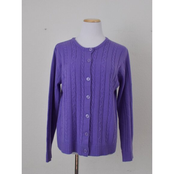Vintage 80s Acrylic‎ Purple Cable Knit Cardigan - Picture 9 of 10